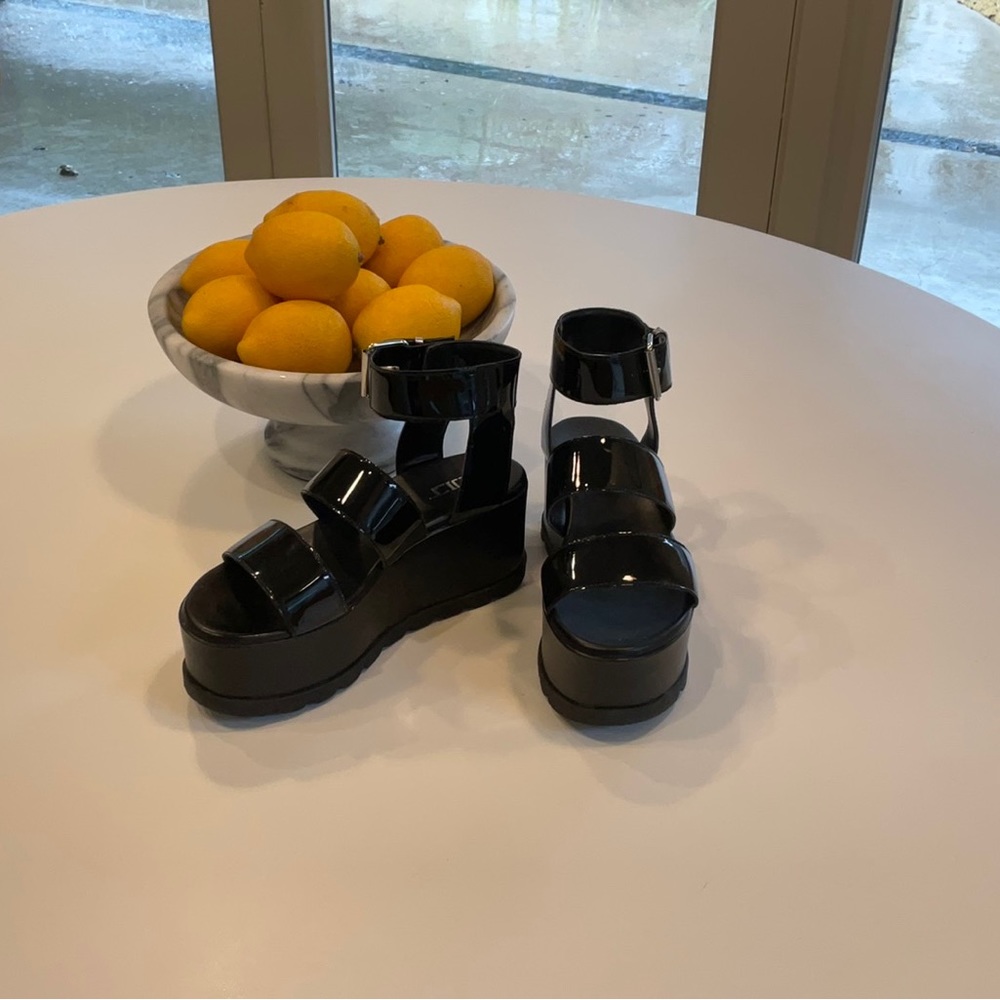 Cult 3 inch platform black patent sandals. Size 37